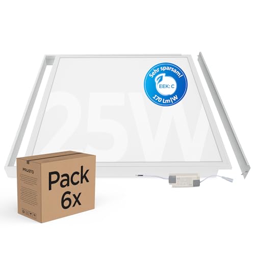 6x LED Deckenleuchte 62x62 25W 4000K 4250lm LED Panel kein Flimmern Energieeffizient Büroleuchte Gewerbe (Neutralweiß (4000K) mit Aufbaurahmen) von LECOM
