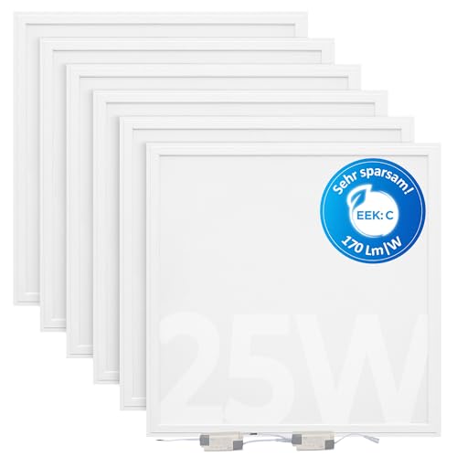 6x LED Deckenleuchte 62x62 25W 4000K 4250lm LED Panel kein Flimmern Energieeffizient Rasterdecke Einlegeleuchte Büroleuchte Gewerbe (Neutralweiß (4000K) ohne Aufbaurahmen) von LECOM