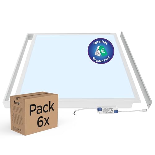 6x LED Deckenleuchte 62x62 kein Flimmern LED Panel Deckenlampe (Kaltweiß mit Rahmen) von LECOM