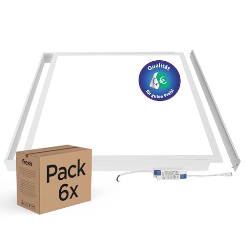 6x LED Deckenleuchte 62x62 kein Flimmern LED Panel Deckenlampe (Neutralweiß mit Aufbaurahmen) von LECOM