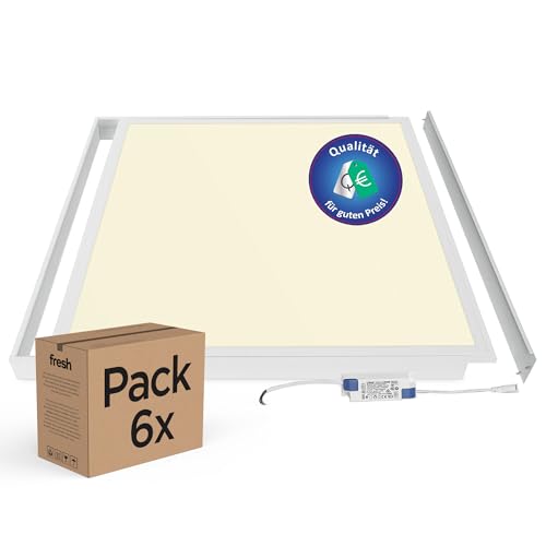 6x LED Deckenleuchte 62x62 kein Flimmern LED Panel Deckenlampe (Warmweiß mit Aufbaurahmen) von LECOM