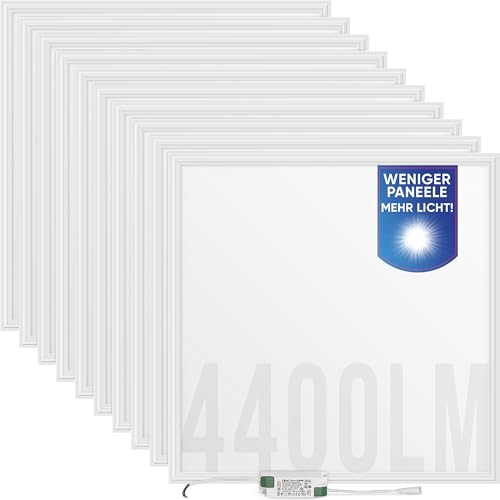 LECOM 10 x LED Panel 62x62 - LED Deckenpaneele Neutralweiß 4400lm 110lm/W Sehr Hell Deckenleuchte Rasterleuchte Rasterdecken Deckenbeleuchtung Einbau Odenwalddecke Lichtpaneel (4000K) von LECOM