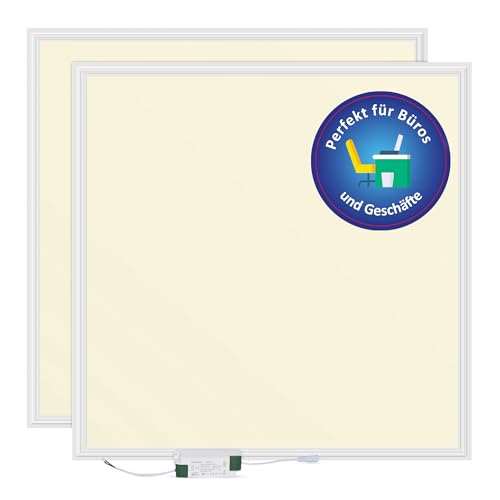 LECOM 2er Pack LED Panel 62x62 - Deckenleuchte Flach 0,9 cm CRI 90 3600lm 3000/4000/6000K Rasterdecke Einbauleuchten Deckenleuchten Bürodeckenleuchten (Warmweiß 3000K) DALI Steuerung möglich von LECOM