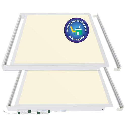 LECOM 2x LED Panel 62x62 - Deckenleuchte Flach CRI 90 Warmweiß mit Rahmen 3600lm 3000/4000/6000K Aufputz Aufbau Büro Friseur Praxis (3000K mit Aufbaurahmen) von LECOM