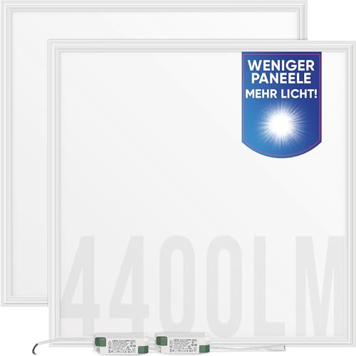 LECOM 2x LED Panel Deckenleuchte 62x62 Flach Sehr Hell 4400lm 3000/4000/6000K 110lm/W Einbauleuchte Rasterdecke Deckenleuchten (Neutralweiß 4000K, ohne Aufbaurahmen) von LECOM