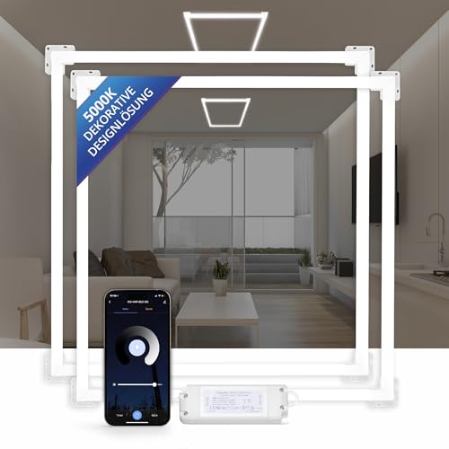 LECOM 2x LED Rahmenpanel Deckenleuchte 62x62 4000lm 5000K 100lm/W Dimmbar mit Smartphone Steuerung Hell Tageslicht Modernes Beleuchtungslösung von LECOM