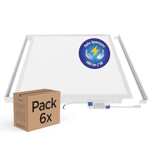LECOM 6x Deckenleuchte LED Panel 62x62 24W 4000K 4500lm Energieeffizient Flach Sehr Hell (Neutralweiß (4000K) mit Aufbaurahmen) von LECOM