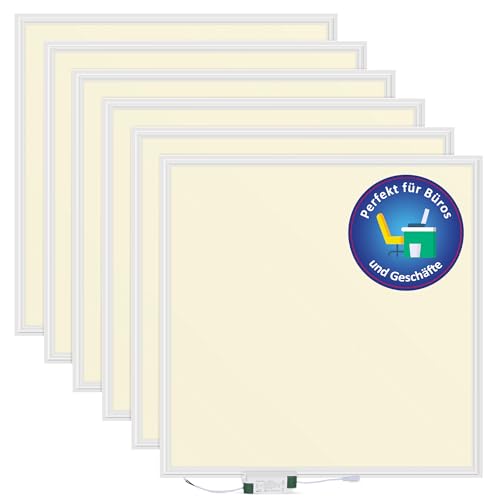 LECOM 6er Pack LED Panel 62x62 - Deckenleuchte Warmweiß Flach 0,9 cm CRI90 Rasterdecke Rasterleuchten Einbauleuchten Kassettendecke Büro Geschäftsleuchte Office (3000K) von LECOM