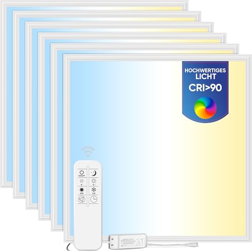 LECOM 6x Deckenleuchten LED Panel 62x62 Flach DIMMBAR mit Fernbedienung CCT 3000-6000K CRI90 Lichttemperaturauswahl Einbauleuchten Rasterdecke (ohne Aufbaurahmen) von LECOM