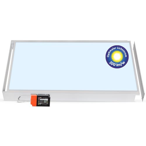 LECOM Deckenlampe LED Deckenleuchte 120x60 Flach 4000/6000K Lichtstrom 6000 lm Hell kein Flimmern LED Panel Deckenbeleuchtung (Kaltweiß (6000K) mit Aufbaurahmen) von LECOM