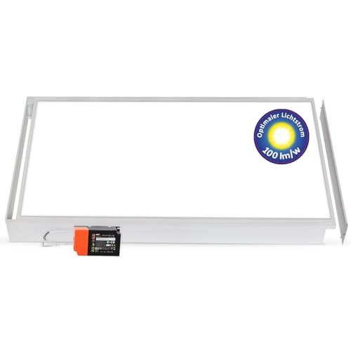 LECOM Deckenlampe LED Deckenleuchte 120x60 Flach 4000/6000K Lichtstrom 6000 lm Hell kein Flimmern LED Panel Deckenbeleuchtung (Neutralweiß (4000K) mit Aufbaurahmen) von LECOM