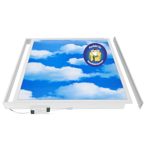 LECOM Deckenlampe LED Deckenleuchte 62x62 3D-SKY LED Panel Deckenbeleuchtung weiße Wolken ziehen über den blauen Himmel 3D-Effekt (mit Aufbaurahmen) von LECOM