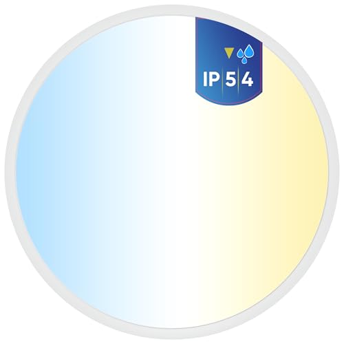 LECOM LED Deckenleuchte Rund Ø30 cm IP54 18W CCT 3000–6000K Aufbauleuchte Flach Deckenlampe oder Wandleuchte Innen Außen Feuchtraum DIP-Schalter von LECOM