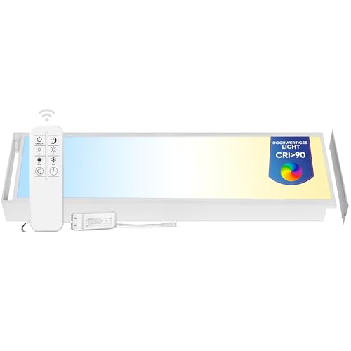 LECOM LED Panel 120x30 Dimmbar mit Fernbedienung – Deckenleuchte mit Aufbaurahmen CCT 3000–6000K CRI90 Flach Deckenlampe Bürobeleuchtung (120x30 mit Rahmen) von LECOM