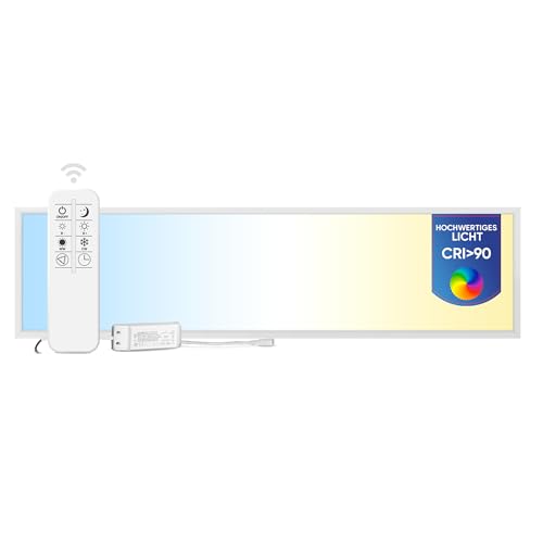 LECOM LED Panel 120x30 cm – Dimmbar mit Fernbedienung, CCT 3000–6000K, CRI 90, 40W, 3600lm – Flache Deckenleuchte, Einbauleuchte für Rasterdecke, Küche, Büro, Wohnzimmer von LECOM