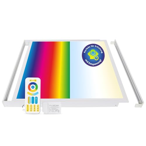 LECOM LED Panel 62x62 RGB+CCT 3000-6000K mit Fernbedienung Dimmbar Auswahl Farbe und Lichttemperatur Deckenleuchten Einbauleuchten Rasterdecke (mit Aufbaurahmen) von LECOM