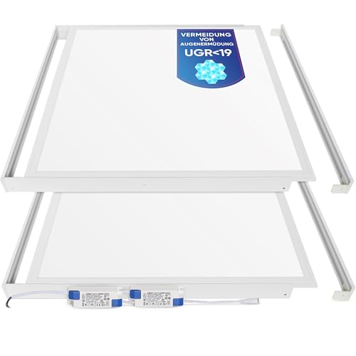 LECOM 2x LED Panel 62x62 Deckenleuchte CRI90 UGR19 4000lm 4000K Neutralweiß Bürodeckenleuchten Büroleuchte Gewerbe (mit Aufbaurahmen) von LECOM
