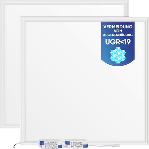 LECOM 2x LED Panel 62x62 Bürodeckenleuchte CRI90 UGR19 4000lm 4000K Neutralweiß Büroleuchte Rasterdecke Einlegeleuchte Gewerbe (ohne Aufbaurahmen) von LECOM