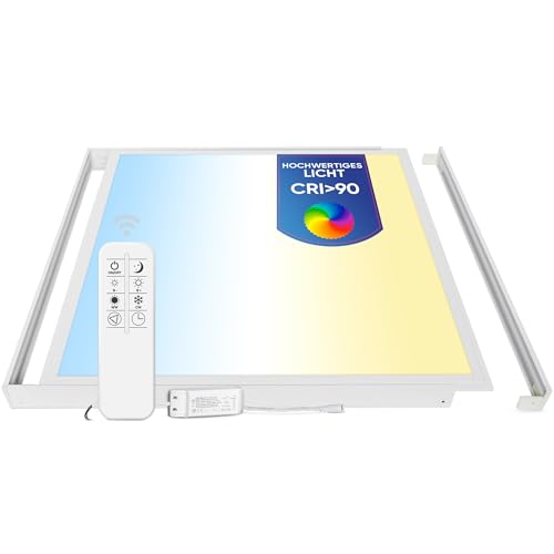 LECOM LED Panel 62x62 Dimmbar mit Fernbedienung – Deckenlampe CCT 3000–6000K CRI90 Flach Quadratisch Deckenleuchte für glatte Decken (mit Aufbaurahmen) von LECOM