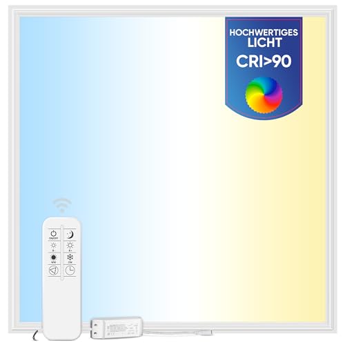 LECOM LED Panel 62x62 Dimmbar CCT: 3000-6000K CRI 90 mit FB Deckenleuchten Einbauleuchten Rasterdecke (ohne Aufbaurahmen) von LECOM