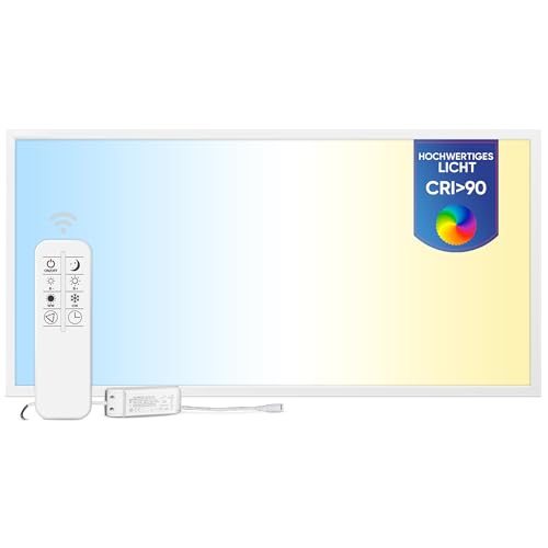 LECOM LED Panel 120x60 cm, 60 W, dimmbar mit Fernbedienung, CCT 3000‑6000 K, CRI 90, Deckenleuchte Einbauleuchte für Rasterdecke, Küche, Büro, Gewerbe von LECOM