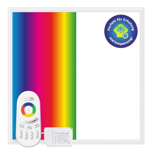 LECOM LED Panel Deckenleuchte 62x62 Dimmbar RGB + Neutralweiß 4000K Flach mit Fernbedienung Auswahl Farbe Deckenlampe LED (62x62 ohne Aufbaurahmen) von LECOM