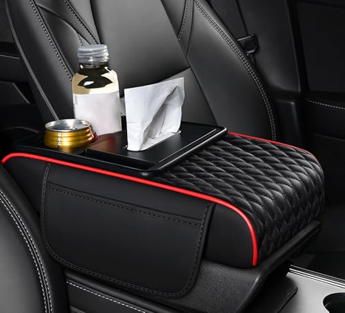 Auto Armlehnenpolster für Jeep Compass 2. Generation 2021 2022 2023, Multifunktionales Mittelkonsole Armlehne Kissen, Mittelkonsolenschutz aus PU Leder,A Black+Red von LECREA