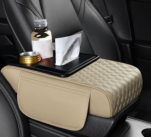 Auto Armlehnenpolster für Jeep Compass 2. Generation 2021 2022 2023, Multifunktionales Mittelkonsole Armlehne Kissen, Mittelkonsolenschutz aus PU Leder,D Beige von LECREA