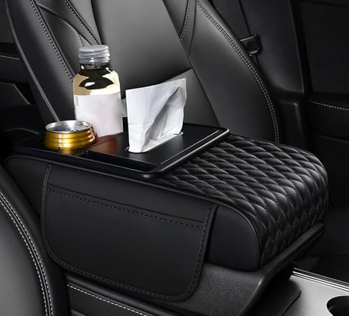 Auto Armlehnenpolster für VW ID.4/ID.4 CROZZ/ID.5 Coupe SUV 2021 2022 2023, Multifunktionales Mittelkonsole Armlehne Kissen, Mittelkonsolenschutz aus PU Leder,B Black von LECREA