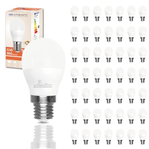 LED ATOMANT 50 x LED-Leuchtmittel, E27, G45, 9 W, Kaltweiß (6500 K), 950 Lumen, dicker Sockel, entspricht 95 W traditionell. von LED ATOMANT