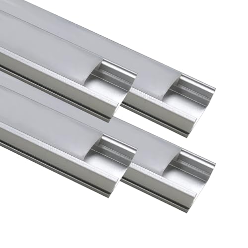 LED ATOMANT Packung mit 4 Aluminiumprofil 1m für LED-Streifen, Blende Farbe Milchweiß, inkl. Abschlussstopfen und Montageclips von LED ATOMANT