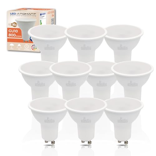 LED ATOMANT Packung mit 10 LED Lampe GU10 8W, Farbe Warmweiß (3000K), 700 Lumen, LED-Halogen äquivalent zu 80W traditionell von LED ATOMANT