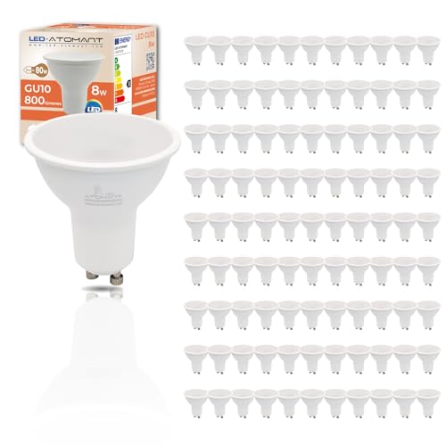 LED ATOMANT Packung mit 100 LED Lampe GU10 8W, Farbe Neutralweiß (4500K), 800 Lumen, Äquivalent zu 80W traditionell von LED ATOMANT