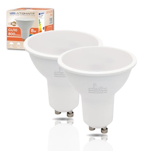 LED ATOMANT Packung mit 2 LED Lampe GU10 8W, Farbe Neutralweiß (4500K), 800 Lumen, LED-Halogen äquivalent zu 80W traditionell von LED ATOMANT