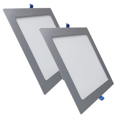 LED ATOMANT Packung mit 2 LED-Panel Quadratisch Silberner Rahmen 225mm 20W, CCT (Farbwahlschalter Warmweiß, Neutralweiß oder Kaltweiß), Durchmesser 205mm, 1800 Lumen, Inklusive Treiber von LED ATOMANT