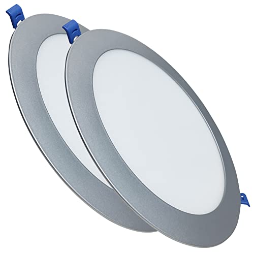 LED ATOMANT Packung mit 2 LED-Panel Rundes Silberner Rahmen 225mm 20W, CCT (Farbwahlschalter Warmweiß, Neutralweiß oder Kaltweiß), Durchmesser 205mm, 1800 Lumen, Inklusive Treiber von LED ATOMANT