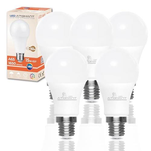 LED ATOMANT Packung mit 5 LED-Lampe E27 A65 15W, Neutralweiß (4500K), 1650 Lumen, Großer Schraubsockel, Entspricht 165W, Nicht dimmbar von LED ATOMANT