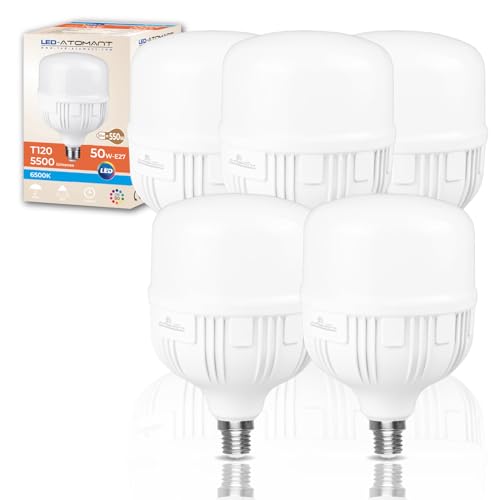 LED ATOMANT Packung mit 5 LED-Lampe E27 T120 50W, Kaltweiß (6500K), 5500 Lumen, Großer Schraubsockel, Entspricht 550W herkömmlich von LED ATOMANT
