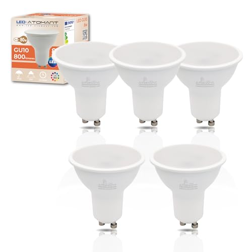 LED ATOMANT Packung mit 5 LED Lampe GU10 8W, Farbe Warmweiß (3000K), 700 Lumen, LED-Halogen äquivalent zu 80W traditionell von LED ATOMANT