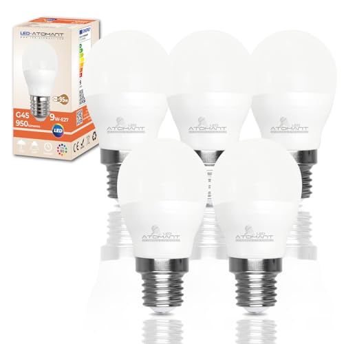 LED ATOMANT Packung mit 5 LED-Leuchtmitteln, G45, 9 W, Neutralweiß (4500 K), 810 Lumen, E27-Sockel (grob), von LED ATOMANT