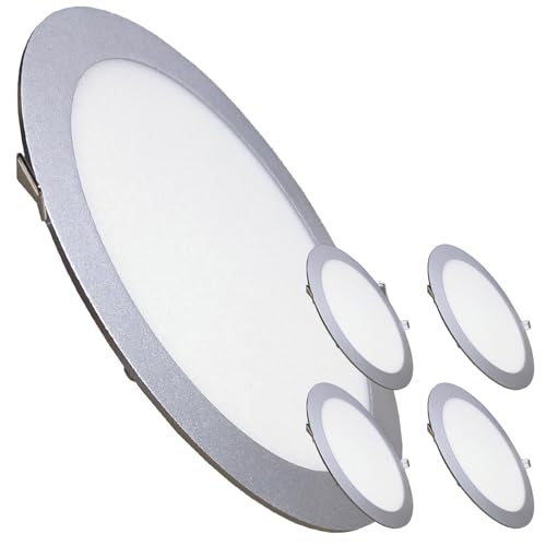 LED ATOMANT Packung mit 5 Rundes LED-Panel 24W flach, Ausschnitt 280mm, Silberrahmen, Neutralweiß (4500K), 2200 Lumen, Treiber inklusive von LED ATOMANT