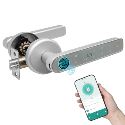 LED ATOMANT Smartes Türschloss 5-in-1 mit Fingerabdruck, PIN-Code, App-Steuerung, RFID-Karte und Schlüssel, Elektronisches Türöffner für Zuhause, Büro oder Hotel von LED ATOMANT