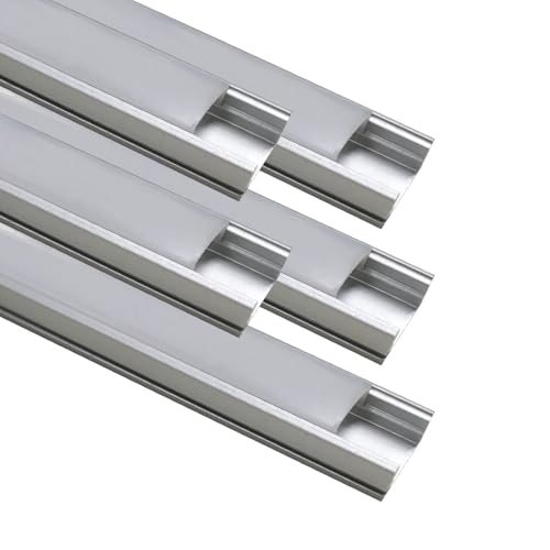 LED ATOMANT Packung mit 5 Aluminiumprofil 1m für LED-Streifen, Blende Farbe Milchweiß, inkl. Abschlussstopfen und Montageclips von LED ATOMANT