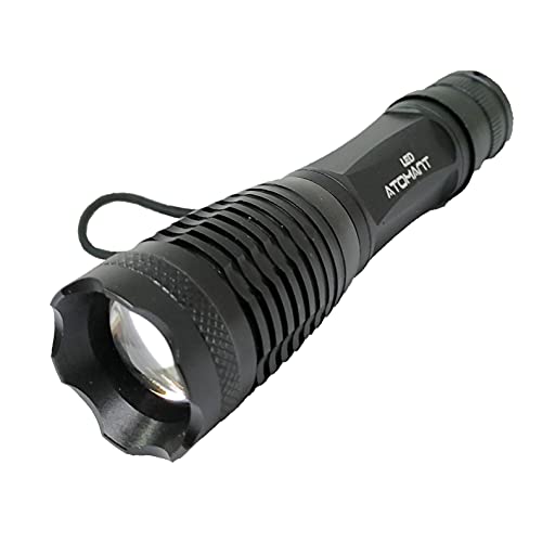 LED ATOMANT LED Polizei Taschenlampe mit Zoom inkl. wiederaufladbarem Lithium-Akku, Ladegerät, Adapter für Standard-Batterien, Gurt und Box, 1500 Lumen von LED ATOMANT