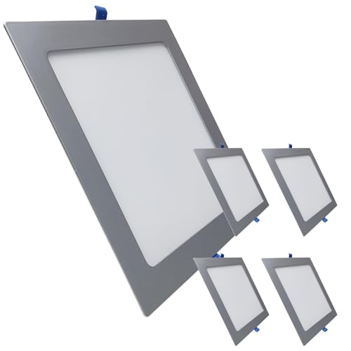 LED ATOMANT Packung mit 5 LED-Panel Quadratisch Silberner Rahmen 225mm 20W, CCT (Farbwahlschalter Warmweiß, Neutralweiß oder Kaltweiß), Durchmesser 205mm, 1800 Lumen, Inklusive Treiber von LED ATOMANT