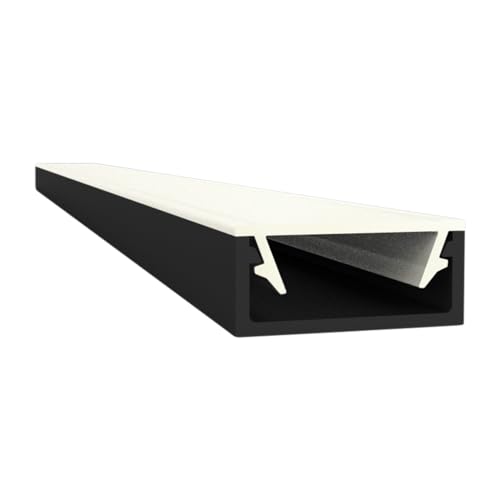 LED-Gigant – LED Profil Aluminium 2m schwarz | LED Streifen/Strips bis 13mm Breite | Alu Profil mit milchiger Abdeckung (Cover opal) | PL1/A1 ALU Leiste für LED Stripes, 910015 von LED-Gigant