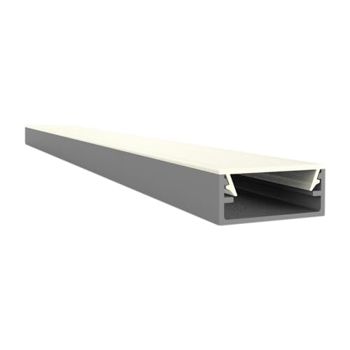 LED-Gigant – flaches LED Profil Aluminium 2m Alu | LED Streifen/Strips bis 16mm Breite | Alu C-Profil m. milchiger Abdeckung | N1 ALU Lichtleiste f. LED (N1) von LED-Gigant