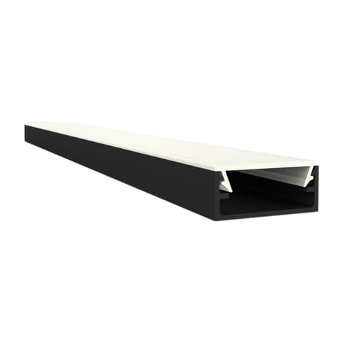 LED-Gigant – flaches LED Profil Aluminium 2m schwarz | LED Streifen/Strips bis 16mm Breite | Alu C-Profil m. milchiger Abdeckung | N1 ALU Lichtleiste f. LED (N1 Schwarz), 910027 von LED-Gigant
