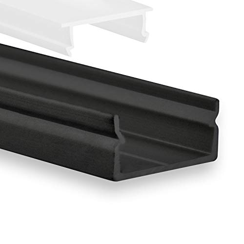 Led-Gigant Led Aluminium Profil Schwarz P21 Naos mit Opale Abdeckung 2m für LED Streifen bis zu 14mm von LED-Gigant