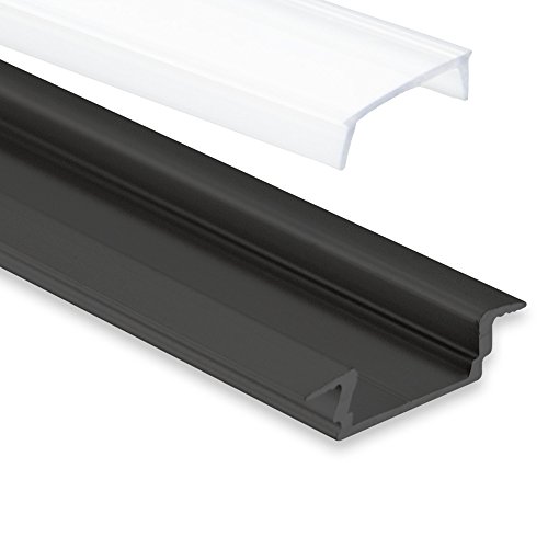 PL 8 Subra Aluminium Profil LED Profil Schwarz Pulverbeschichtigt + Abdeckung Opal 2 Meter LED Alu Profil Opal (milchige Abdeckung) von LED-Gigant